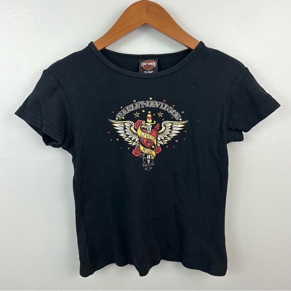 Harley-Davidson Tops - Harley-Davidson Y2K Black Live To Ride Motorcycle Babydoll Tee Size Small